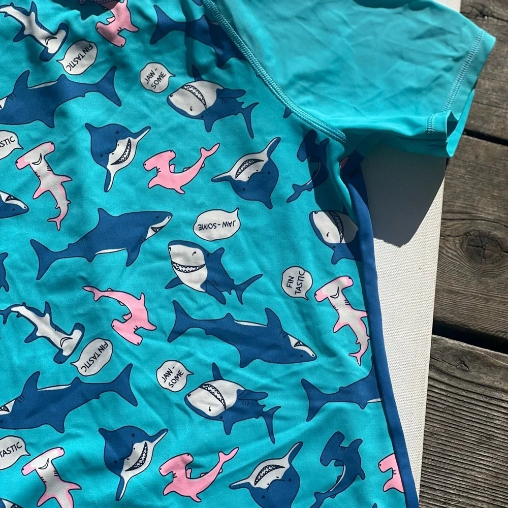 Lands End Girls Print Mock neck Rashguard Swim Top